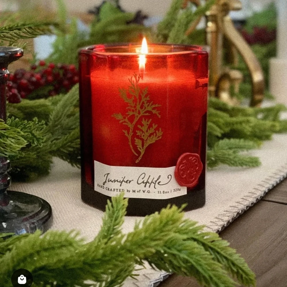 MWG Juniper Apple Luxury Botanical Soy Candle Red Glass 27oz NWT